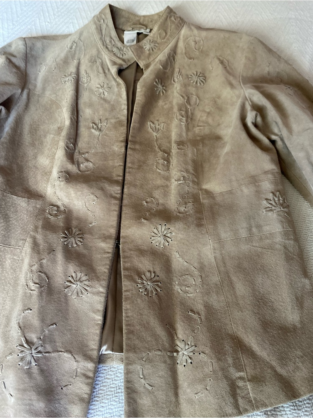 VTG Southwestern Coldwater Creek Beige Leather Embroidered Jacket size Medium